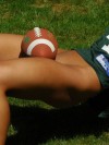 Trista plays ball in this sexy packers jersey