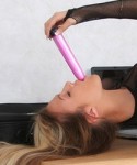 Carmen gets off with her toy on her desk